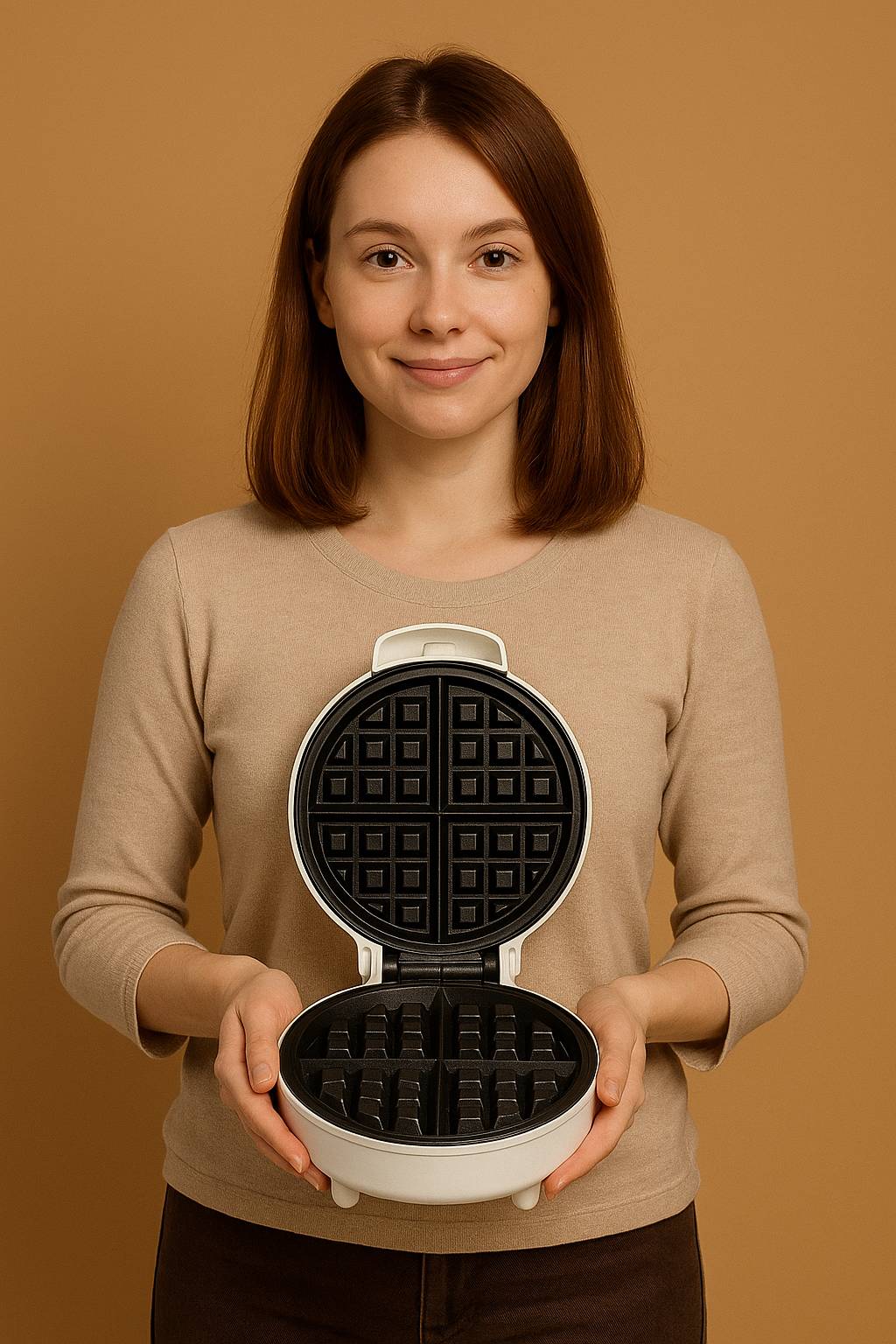Bild eines Kindes und zwei Erwachsene mit Waffeleisen